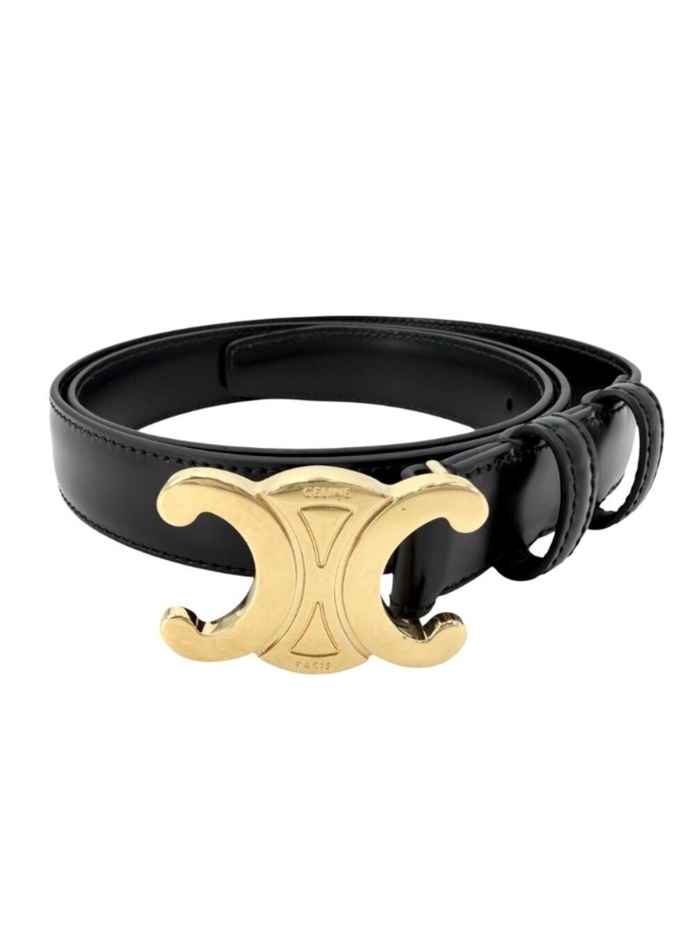 Celine Belt Triomphe Simple 85 Leather Black Gold